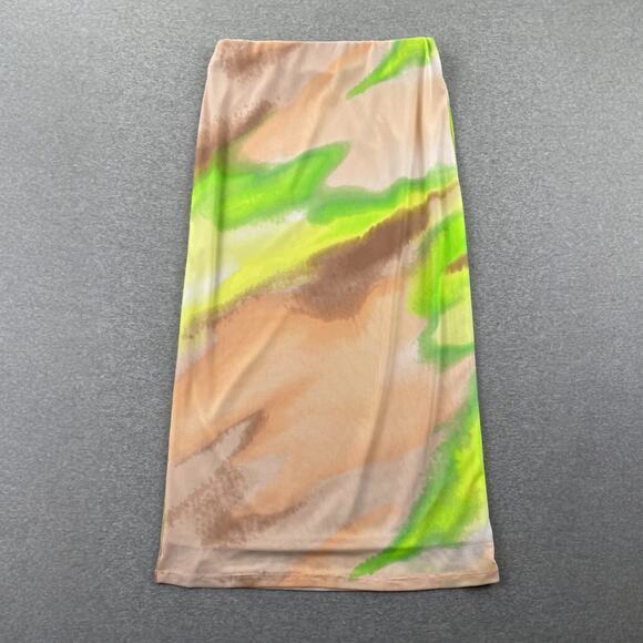 AFRM Skirt Size XS Lime Green Ombre Mesh Midi Pull On Stretchy Psychedelic Retro - Picture 2 of 14